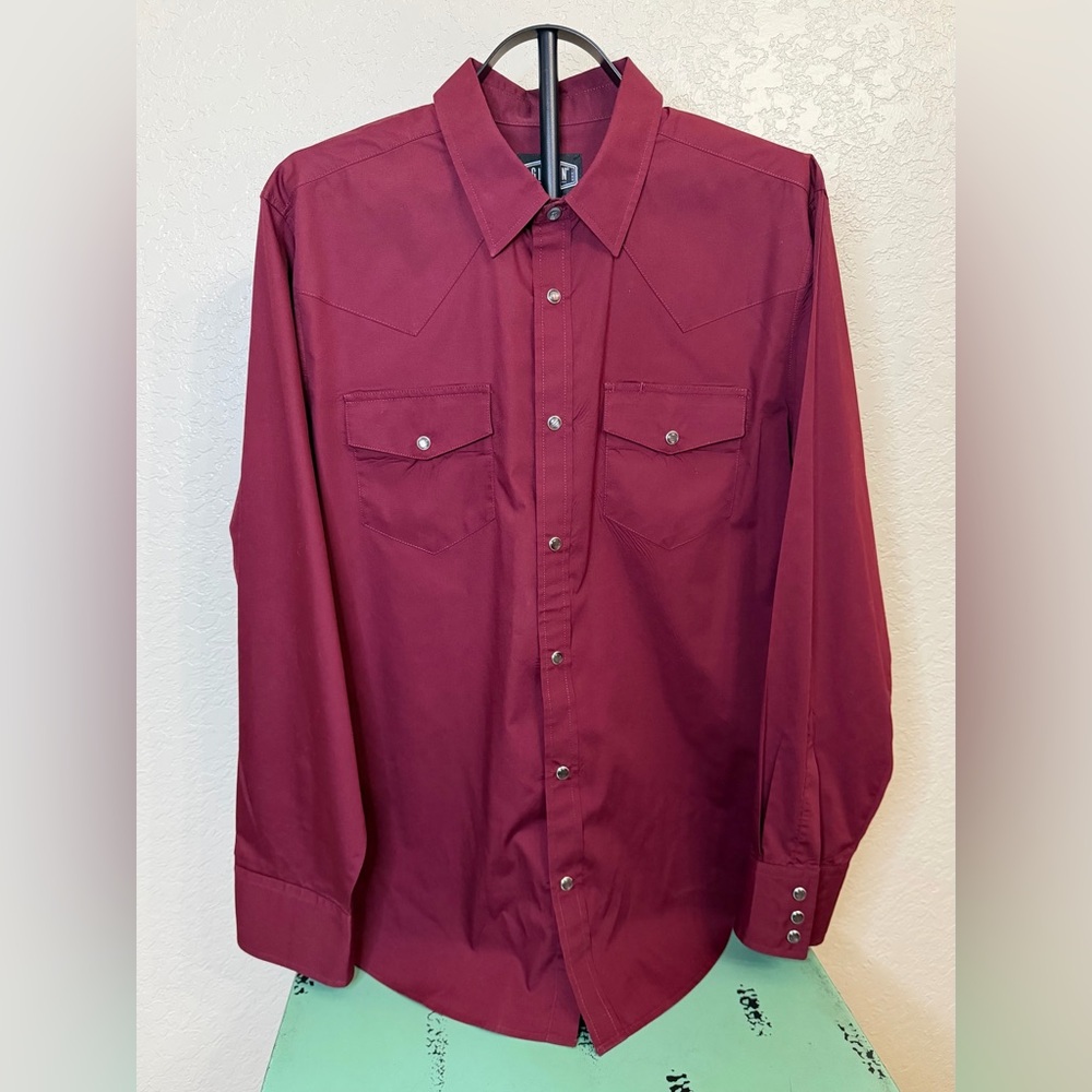 Gibson Men's Deep Red/Maroon Pearl Snap Button Down Shirt XL